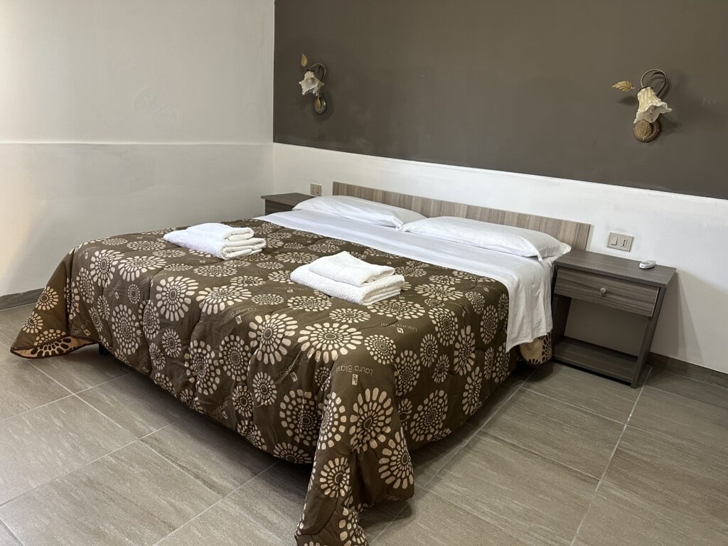 Camera con letto matrimoniale e biancheria bianca